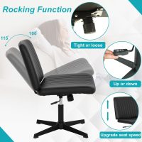 BestOffice Criss Cross Chair Comfy Armless Cross Legged Office Chair No Wheels Desk Chair Wide Adjustable Swivel Computer Task Vanity Chair for Reading, Computer Gaming, Home Office, Vanity, Black - Image 5