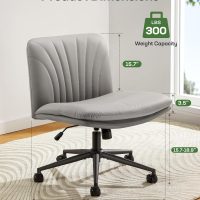 Marsail Armless-Office Desk Chair with Wheels: PU Leather Cross Legged Wide Chair,Comfortable Adjustable Swivel Computer Task Chairs for Home,Office,Make Up,Small Space,Bed Room, Grey - Image 2