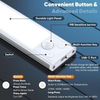 Under Cabinet Lights, 68-LED Rechargeable Battery Operated Motion Sensor Lights Indoor, 1800mAh Magnetic Dimmable Closet Lights, 3 Color Wireless Under Counter Night Lights for Kitchen Stair, 3 Packs - Image 3
