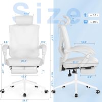 Misolant Ergonomic Office Chair with Footrest, Ergonomic Desk Chair with Adjustable 2D Lumbar Support, High Back Computer Chair with Adjustable Headrest, White Comfortable Leather Office Chairs - Image 2