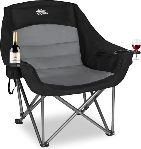 Oversized XL Camping Chairs for Adults Heavy Duty Support 500 lbs Outdoor Folding Chairs Padded Portable Lawn Chairs Camp Chairs with Cup Holder