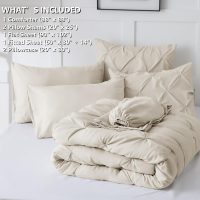 CozyLux Queen Comforter Set Beige, 7 Pieces Pintuck Bed in A Bag, Premium Beige Comforter Queen Size, Pinch Pleat Bedding Sets with Comforter, Sheets, Pillowcases & Shams - Image 7