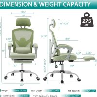 DUMOS Office Desk Chair with Footrest Ergonomic Gaming Chair for Adults Computer Mesh, Lumbar Support,Swivel Reclining with Headrest, Comfy Armrest for Home, Office, Work, Study, Light Green - Image 3
