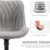 YOUNIKE Grey Ergonomic Home Office Desk Chair Armless Comfy Small Criss Cross Chair with Wheels Swivel Adjustable Modern Vanity Chair Wide Back Cute Leather Upholstered Rolling Task Chair No Arms - Image 8