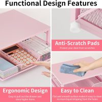 Small Pink Laptop Stand for Desk, Monitor Stand, Office Desk Accessories, Computer Desktop Stand with Drawer for Home, Office, School (Pink) - Image 5