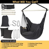 Y- Stop Hammock Chair Hanging Rope Swing Chair, Max 500 Lbs, 2 Seat Cushions Included, Removable Steel Spreader Bar with Anti-Slip Rings, Hardware kit-for Indoor or Outdoor(Dark Grey) - Image 5