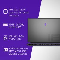 Alienware M18 Gaming Laptop - 18-inch QHD+ 165Hz 3ms Display, Intel Core i7-14700HX, 16GB DDR5 RAM, 1TB SSD, NVIDIA GeForce RTX 4070 8GB GDDR6, Windows 11 Home, Onsite Service - Dark Metallic Moon - Image 11