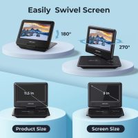 DBPOWER 11.5" Portable DVD Player, 5-Hour Built-in Rechargeable Battery, 9" Swivel Screen, Support CD/DVD/SD Card/USB, Remote Control, 1.8 Meter Car Charger, Power Adaptor and Car Headrest (Black) - Image 4