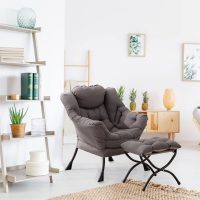 LITA Lazy Chair with Ottoman, Modern Accent Leisure Upholstered Lazy Sofa Armchair, Contemporary Lounge Reading Chair with Armrests and a Side Pocket for Living Room, Bedroom & Small Space, Dark Grey - Image 7