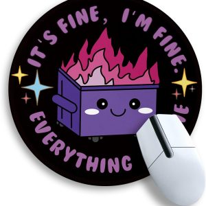Gctriki Dumpster on Fire Mouse Pad, Cute Round Mouse Pads for Desk, Funny Purple Dumpster Mousepad for Laptop Gaming, Stitched Edge Non-Slip Rubber Base, Cute Office Desk Accessories Decor for Women