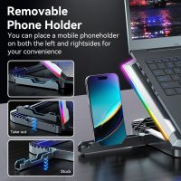 ICE COOREL Gaming Laptop Cooling Pad with 8 Cooling Fans, Laptop Fan Cooler Pad for 15-17.3 Inch, Notebook Cooler Stand with 6 Height Adjustable, RGB Cooling Pad with Two USB Port + Phone Stand - Image 5