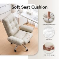 EMIAH Office Chair with Foot Rest Criss Cross Chair with Wheels and Flip-up Arms Reclining Desk Chair Comfy Wide Seat PU Leather Rolling Computer Home Office Chair (Beige) - Image 8