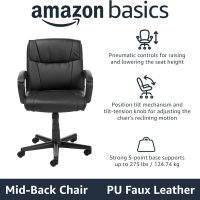 Amazon Basics Office Computer Task Desk Chair with Padded Armrests, Mid-Back, Adjustable, 360 Swivel, Rolling, 275 Pound Capacity, 24.2"D x 24"W x 34.8"H, Black Faux Leather - Image 4