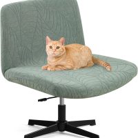 Criss Cross Chair Cover, Waterproof, Stretchable, Solid Jacquard, Suited for Armless/Office/Desk/Mid Back Wide Seat/Computer/Task/Vanity/Accent Chair (Leaves -Shaped Jacquard, Green) - Image 8