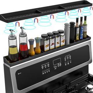 30 Inch Silicone Stove Top Shelf Magnetic for Kitchen Gadgets, Soft Flexible Strong Magnetic Heat Resistant Spice Rack Kitchen Organizer for Over Stove
