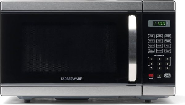 Farberware Countertop Microwave 1000 Watts, 1.1 Cu. Ft. - Microwave Oven With LED Lighting and Child Lock - Perfect for Apartments and Dorms - Easy Clean Stainless Steel