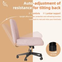 Shintenchi Criss Cross Chair,Cross Legged Office Seat with Wheels Armless Swivel Vanity Chair,Height Adjustable Wide Computer Task Seating for Home Office,Pink ﻿ - Image 6