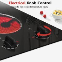 2 Burner Electric Cooktop - 110v Countertop and Built-in Electric Stove 2000W, 12 Inch Ceramic Stove with Residual Heat Indicator, Over-Temperature Protection, Knob Control, 110-120V Plug in - Image 5