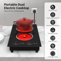 VBGK Electric Cooktop,12 Inch Built-in Radiant Electric Stove Top,110V 2100W 2 burner cooktop With 9 Heating Level, Timer & Kid Safety Lock, Sensor Touch Control 2 burner Induction Cooktop - Image 3