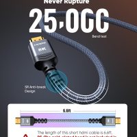 Highwings 8K 10K 4K HDMI Cable 48Gbps 6.6FT/2M, Certified Ultra High Speed HDMI Cable Braided Cord-4K@120Hz 8K@60Hz, DTS:X, HDCP 2.2 & 2.3, HDR 10 Compatible with Roku TV/PS5/HDTV/Blu-ray - Image 5