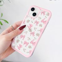 for iPhone 14 Case/iPhone 13 Case for Women Girls, Clear Cute Ribbon Bowknot Pattern Aesthetic Bow Design Transparent Slim Soft TPU Shockproof Protective Phone Case for iPhone 14/13, Rose Bow - Image 2