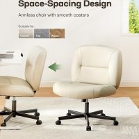 Marsail Modern Criss Cross Office Chair with Wheels, Armless, White PVC Leather, 26" W x 20" D x 42.1" H, 300 lbs Capacity, Ergonomic, Comfortable, Home Office, Computer, Reading, Relaxing, Drafting - Image 5