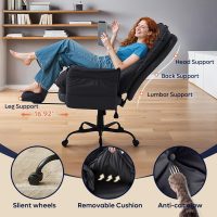 Bestier Cross Legged Office Chair with Footrest, High Back Criss Cross Chair with Reversible Armrests and Wheels, Big and Tall Reclining Office Chair for Home (Black, PU Leather) - Image 5