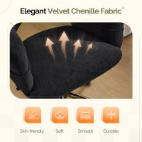 VINGLI Modern Curved Office & Vanity Desk Chair, Cute Upholstered Nail Chair with Wheels & 360° Swivel & Club & Tilting & Gold Base, for Bedroom, Living Room, Makeup, Velvet Chenille, Black - Image 4