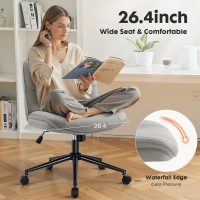 Sweetcrispy Criss Cross Armless Office Chair - PU Leather Adjustable Swivel Wide Seat with Thick Padding, Ergonomic Rolling Computer Desk Task Chair for Modern Vanity & Makeup with Wheels - Image 5