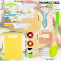 RISICULIS 11 Pieces Wooden Kids Kitchen Knife, Kids Kitchen Set Include Wood Knife, Serrated Edges Plastic Toddler Knife, Crinkle Cutter, Sandwich Cutter, Y Peeler, Cutting Board - Image 2