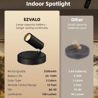EZVALO Spotlights Indoor with Remote, 5500mAh Rechargeable Picture Lights, Wireless LED Uplighting with Timer＆Dimmable, 3CCT, Display Lights for Plant Painting, Artwork, Accent Lighting (2Pack-Black) - Image 6