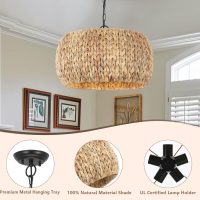 Farmhouse Boho Chandelier, 5-Light with Water Hyacinth Lampshade, for Dining Room, Kitchen Island, Bedroom, Living Room - Image 6