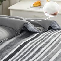 KAKIJUMN 7 Piece Bed in a Bag Stripe Comforter Set Queen Size, White Grey Black Patchwork Striped Comforter and Sheet Set, All Season Soft Microfiber Complete Bedding Sets(Grey,Queen) - Image 6
