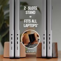 Adjustable Dual Vertical Laptop Stand for Desk, Wooden Laptop Holder, MacBook Pro Stand, Wood Mac Air Dock - Image 2