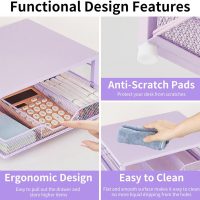 Small Pink Laptop Stand for Desk, Monitor Stand, Office Desk Accessories, Computer Desktop Stand with Drawer for Home, Office, School (Purple) - Image 5