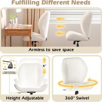 Criss Cross Chair with Wheels, Wide Cross Legged Office Chair Armless Comfy Desk Chair with Tall Back Vanity Chairs with Stress Relief Curved Design Seat for Bedroom & Office & Home Ivory White - Image 6