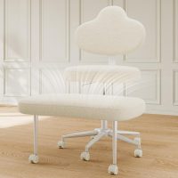 Cross Legged Office Chair with Wheels, Meditation Chair, ADHD Chair for Adults, Wider Height Adjustable Backrest and Seat, Yoga Office Chair, Teddy Fabric, Off White - Image 9