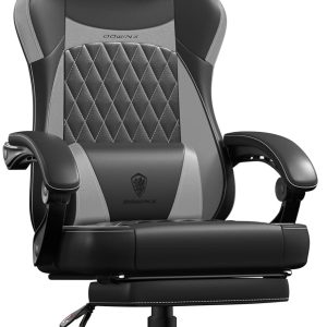 Dowinx Gaming Chair with Pocket Spring Cushion, Ergonomic Computer Chair with Massage Lumbar and Footrest for Adults, High Back Game Chair Leather for Office Gaming 300LBS, Grey New