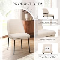 COLAMY Modern Dining Chairs Set of 2, Fabric Upholstered Dining Room Chairs Dinner Chair Stylish Kitchen Chairs with Curved Back and Metal Legs, Beige - Image 2