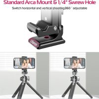 Metal Phone Tripod Mount 3 Cold Shoes & Arca Port, 360° Smartphone Tripod Adapter for iPhone Samsung Cell Phone Stand Holder for Desktop Video Live Streaming Vlogging Rig - Image 2