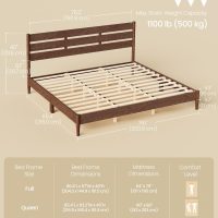 SONGMICS HOME King Bed Frame with Solid Wood Legs Slats, Platform Bed with Headboard, LED Lights, Charging Station, Mid-Century Modern Style, No Box Spring Needed, Coffee Brown URMB414K02 - Image 2