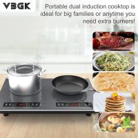 VBGK Double Induction Cooktop, 24 inch 4000W Electric cooktop with hot plate, induction stove top with LED Touch Screen 9 Levels Settings with Child Safety Lock & Timer 110V Induction cooktop 2 burner - Image 4
