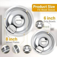 Drip Pans Electric Stove Drip Pans, Chrome Stove Drip Pans Replacement Compatible for Most Plug-in Electric Ranges include Silver 2 * 6in and 2 * 8in - Image 2