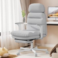Criss Cross Chair with Wheels & Flip-up Arms, Executive Office Chair with Foot Rest, Swivel Cross Legged Office Chair, Corduroy Fabric Comfy Computer Desk Chair, Vanity Chair for Home, Grey - Image 8