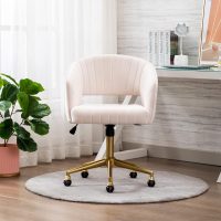 Home Office Chair Swivel Velvet Desk Chair Accent Armchair Upholstered Modern Tufted Chairs with Gold Base for Girls Women Ergonomic Study Seat Computer Task Stools for Living Room(Cream) - Image 8