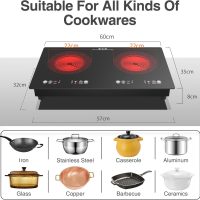 VBGK Electric cooktop,110V 24 inch 2 Burner Electric Cooktop,Built-in and Countertop Stove Top,2200W Stove,9 Power Levels, Kids Lock & Timer,LED touch control,Overheat Protection - Image 2