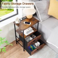 Night Stand Set 2, Nightstand with Charging Station, End Tables with Storage Shelf for Small Spaces, Bedside Table Side Tables with 2 Fabric Drawers for Bedroom, Rustic Brown, HETS020PBR - Image 5