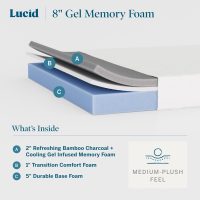 Lucid 8 Inch Memory Foam Mattress - Medium Plush Feel - Gel Infusion - Memory Foam Infused with Bamboo Charcoal - Breathable - CertiPur Certified - FullFull Size - Image 2