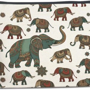Ethnic Elephant Patterns Makeup Bag for Women Indian Elephants Cosmetic Pouch Travel Toiletry Bag