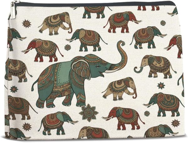 Ethnic Elephant Patterns Makeup Bag for Women Indian Elephants Cosmetic Pouch Travel Toiletry Bag